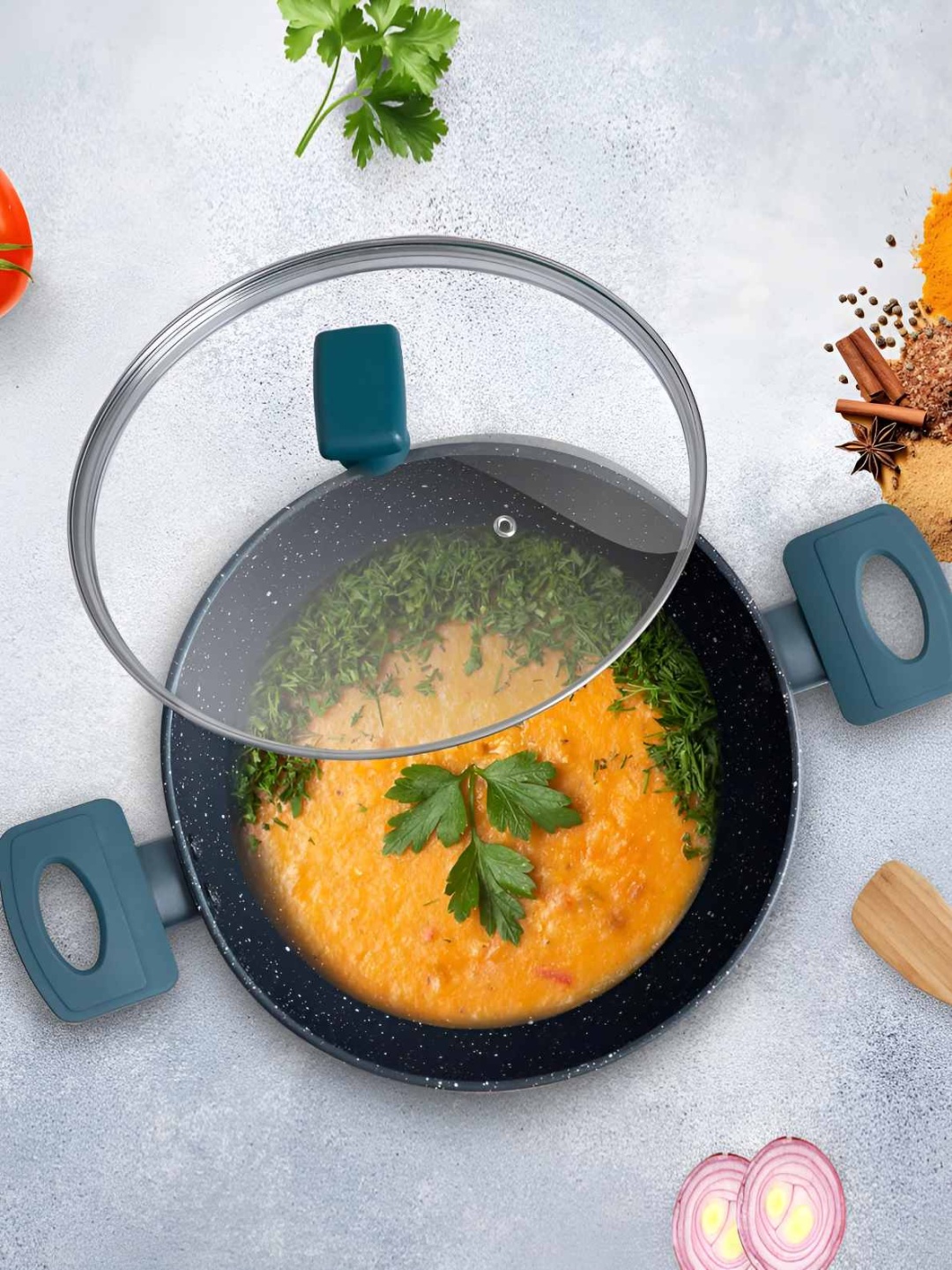 

Solara Granite Finish Non-Stick Kadhai with Lid, Green
