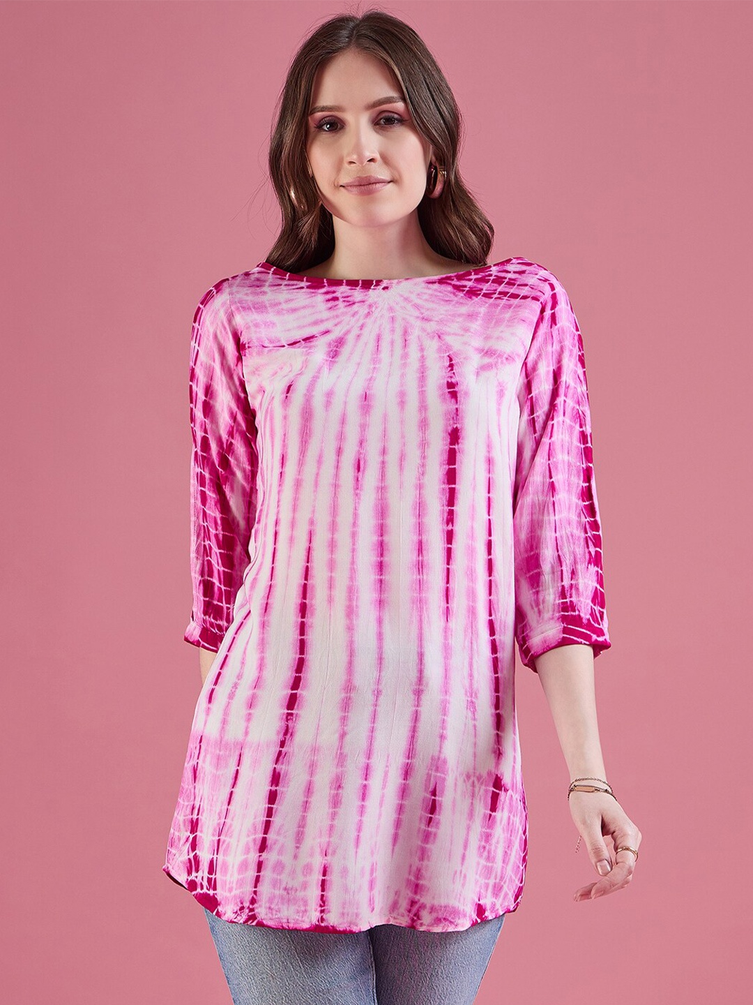 

DressBerry Pink Tie and Dye Dyed Longline Top
