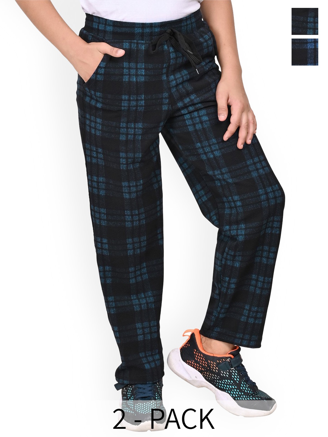

BAESD Boys Pack Of 2 Checked Mid Rise Dry Fit Track Pants, Black