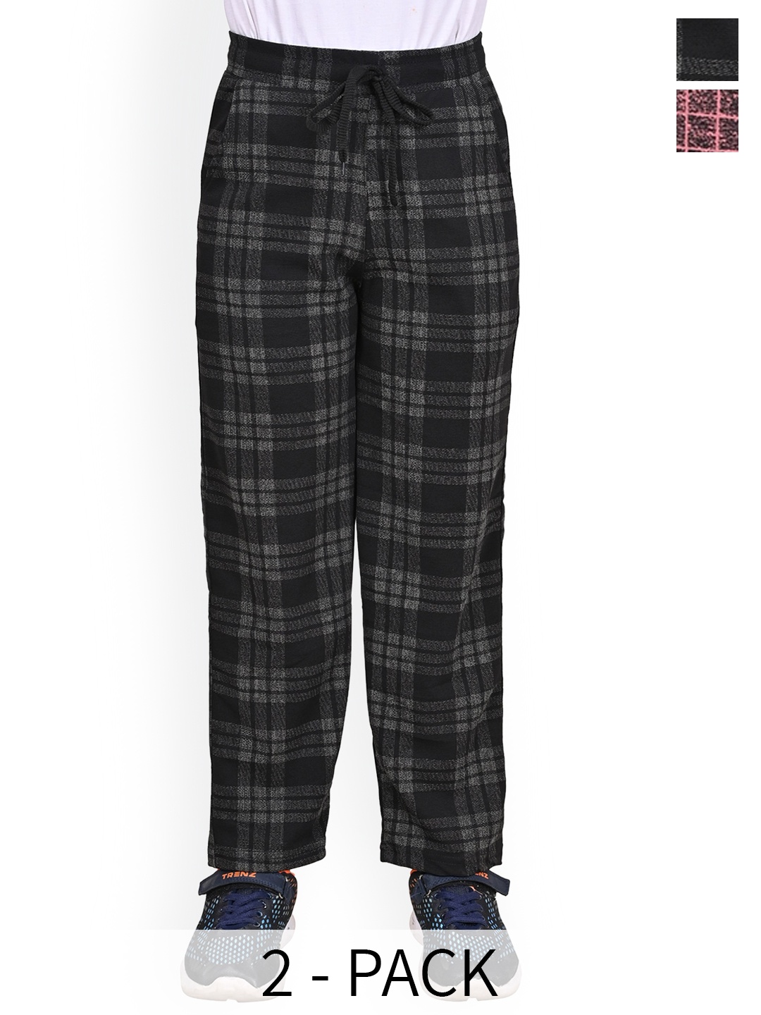 

BAESD Boys Pack of 2 Checked Mid-Rise Dry-Fit Track Pants, Black