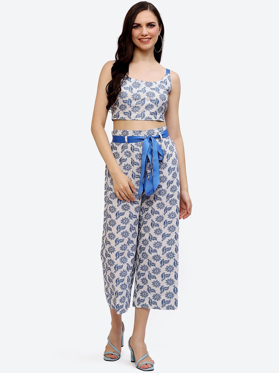 

Baawri Printed Pure Cotton Top With Trousers Co-Ords, Blue