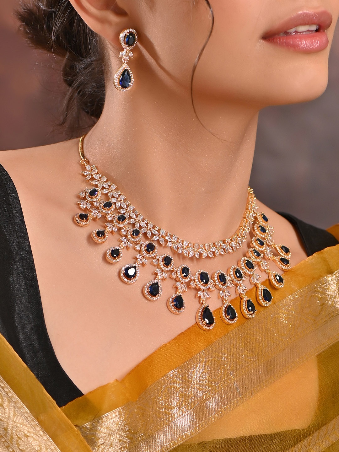 

Fida Gold-Plated American Diamond Studded Jewellery Set, Blue