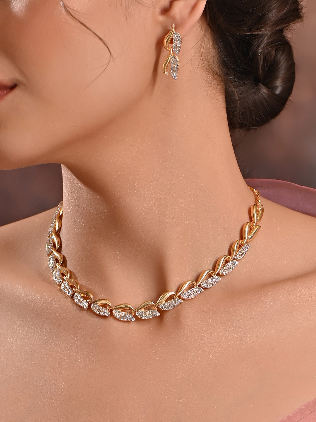 

Fida Gold-Plated American Diamond Stones Studded Necklace And Earrings