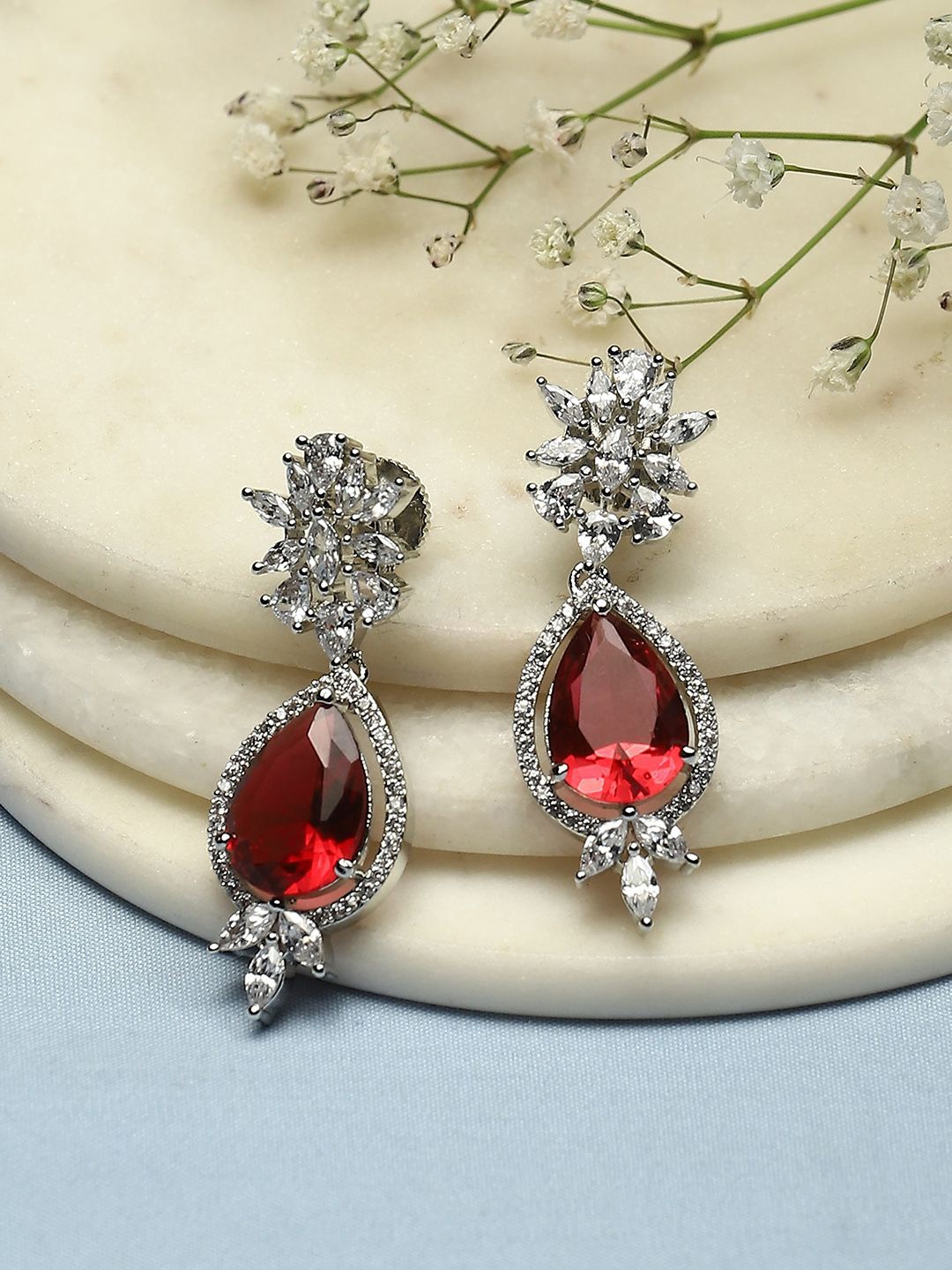 

Biba Brass Silver-Plated Teardrop Shaped Drop Earrings