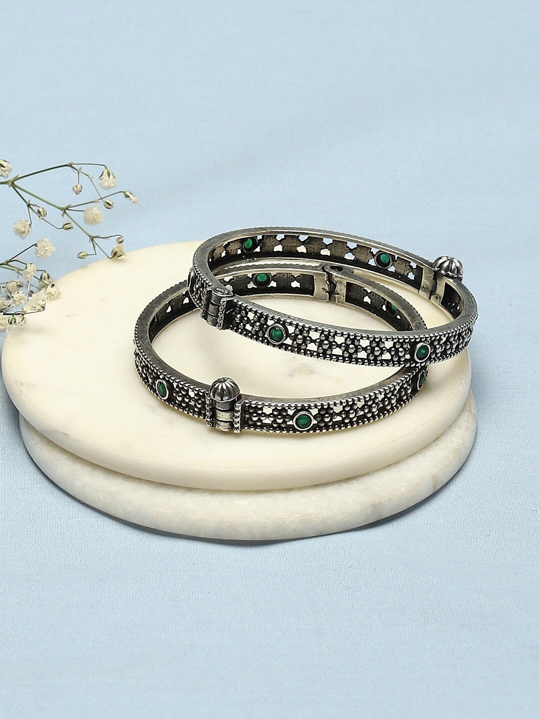 

Biba Set Of 2 Silver-Plated Stone Studded Bangles