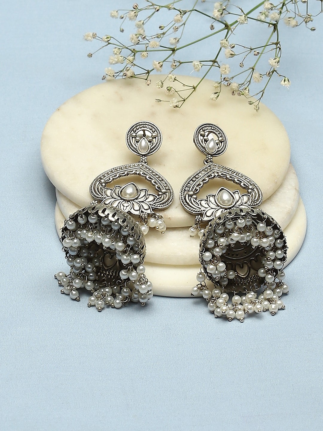 

Biba Silver-Plated Floral Jhumkas Earrings