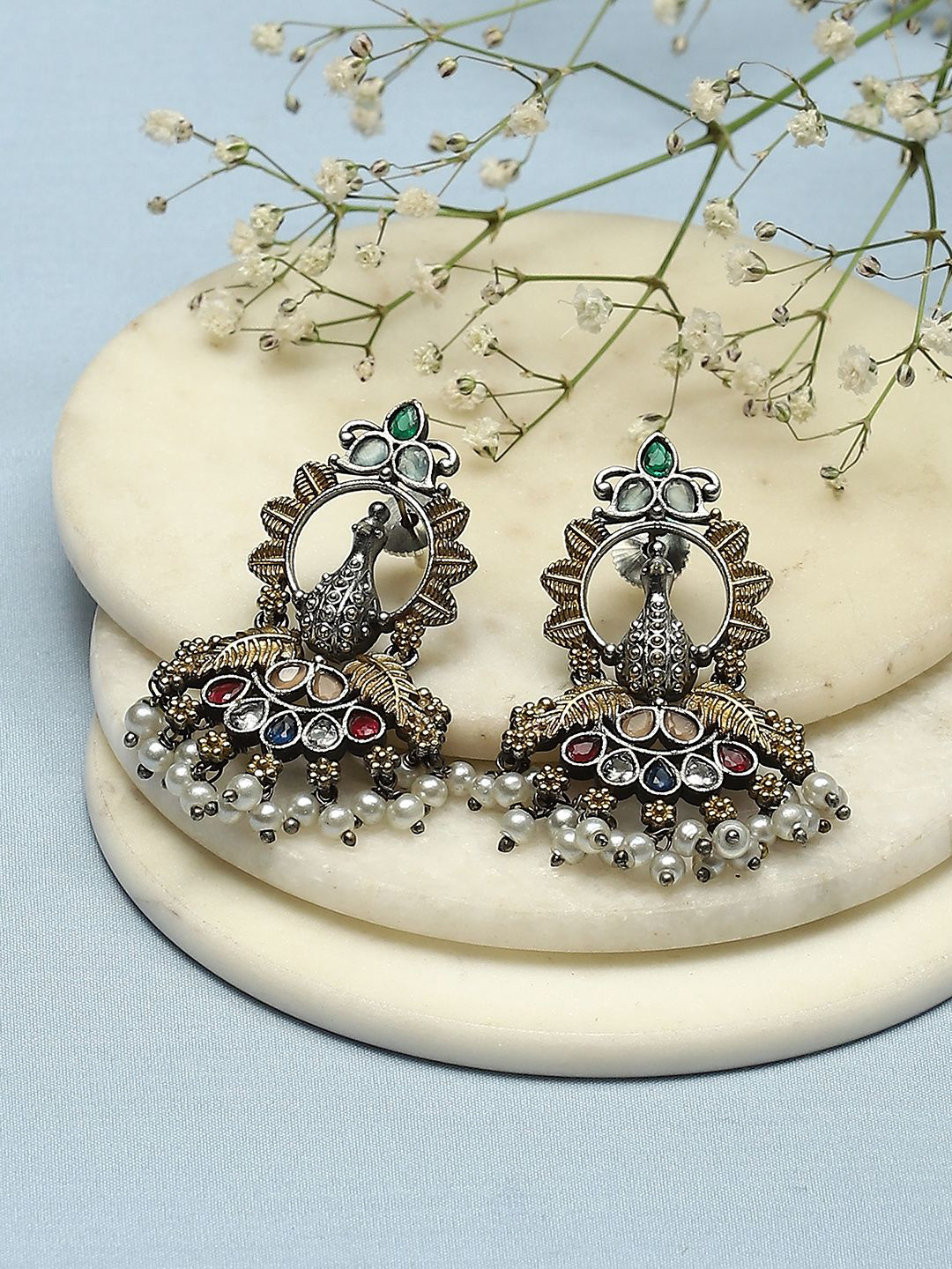 

Biba Brass Silver-Plated Peacock Shaped Drop Earrings, Gold