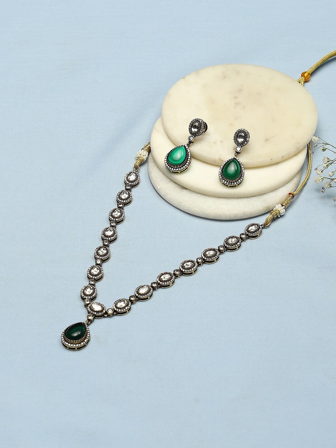 

Biba Gold-Plated Stone-Studded & Beaded Details Jewellery Set, Green