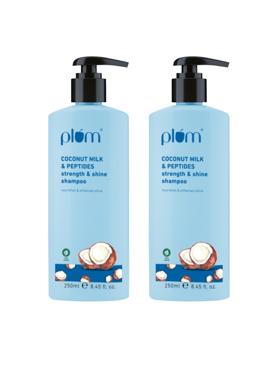 

Plum Set of 2 Coconut Milk & Peptides Strength & Shine Shampoo - 250ml each, Blue