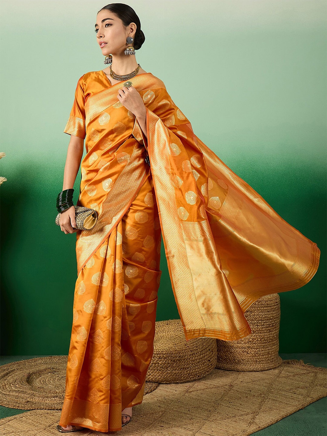 

Sangria Woven-Designed Saree With Blouse Piece, Orange