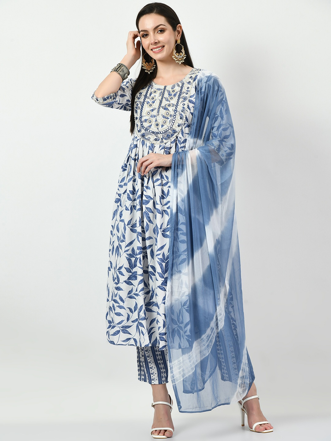 

AnjuShree Choice Ethnic Motifs Embroidered Pleated Mirror Work Kurta With Pant & Dupatta, Blue