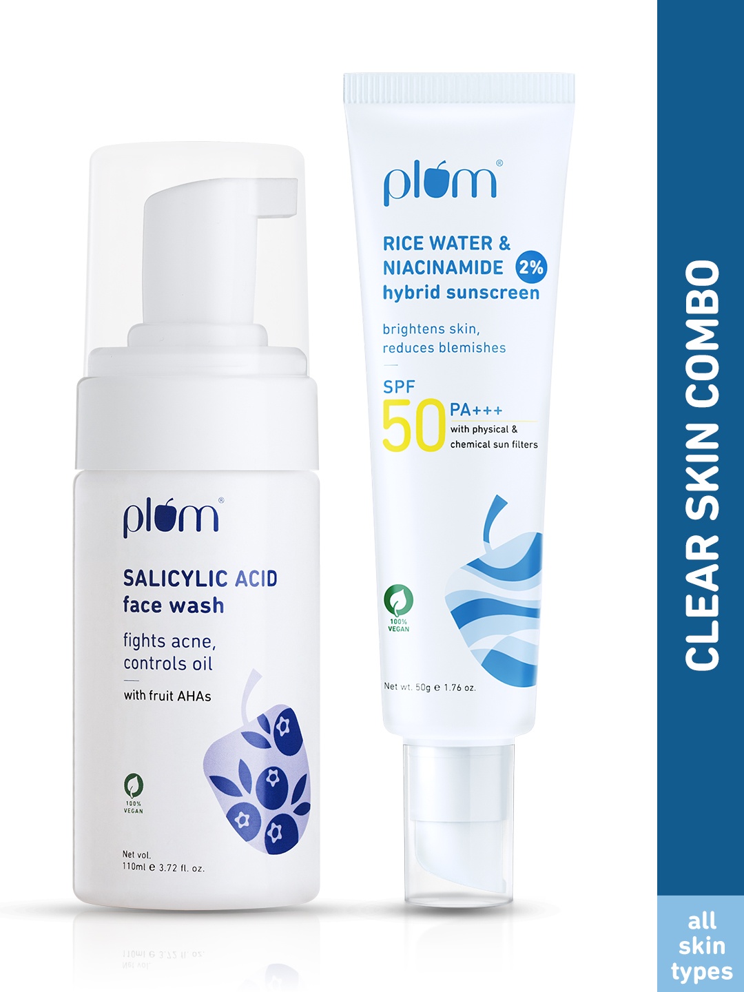 

Plum Set of Niacinamide Sunscreen SPF50 PA+++ 50g & Salicylic Acid Foaming Face Wash 110ml, White