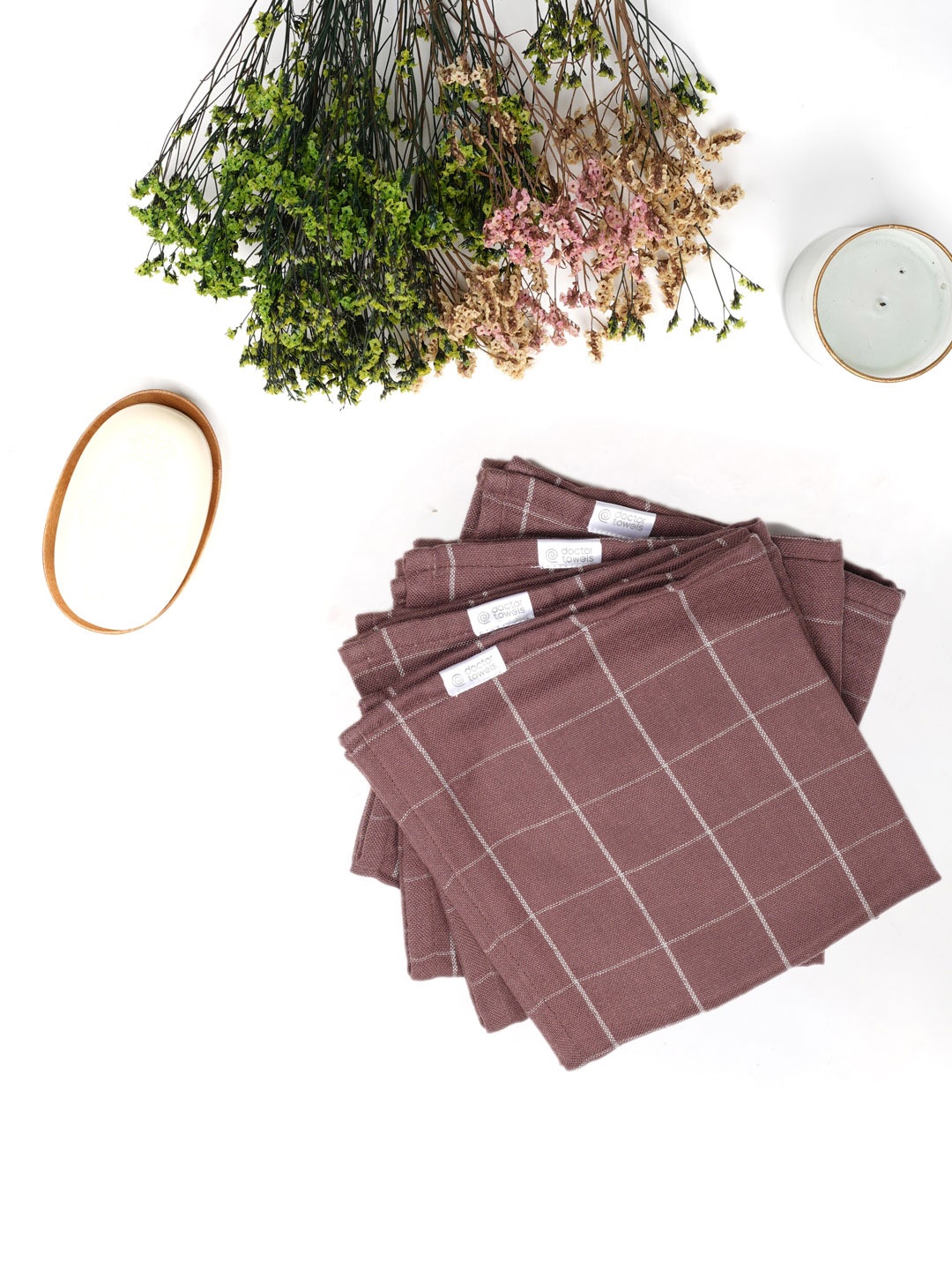 

Doctor Towels Men 4Pc Brown Checked Cotton & Banana Handkerchiefs