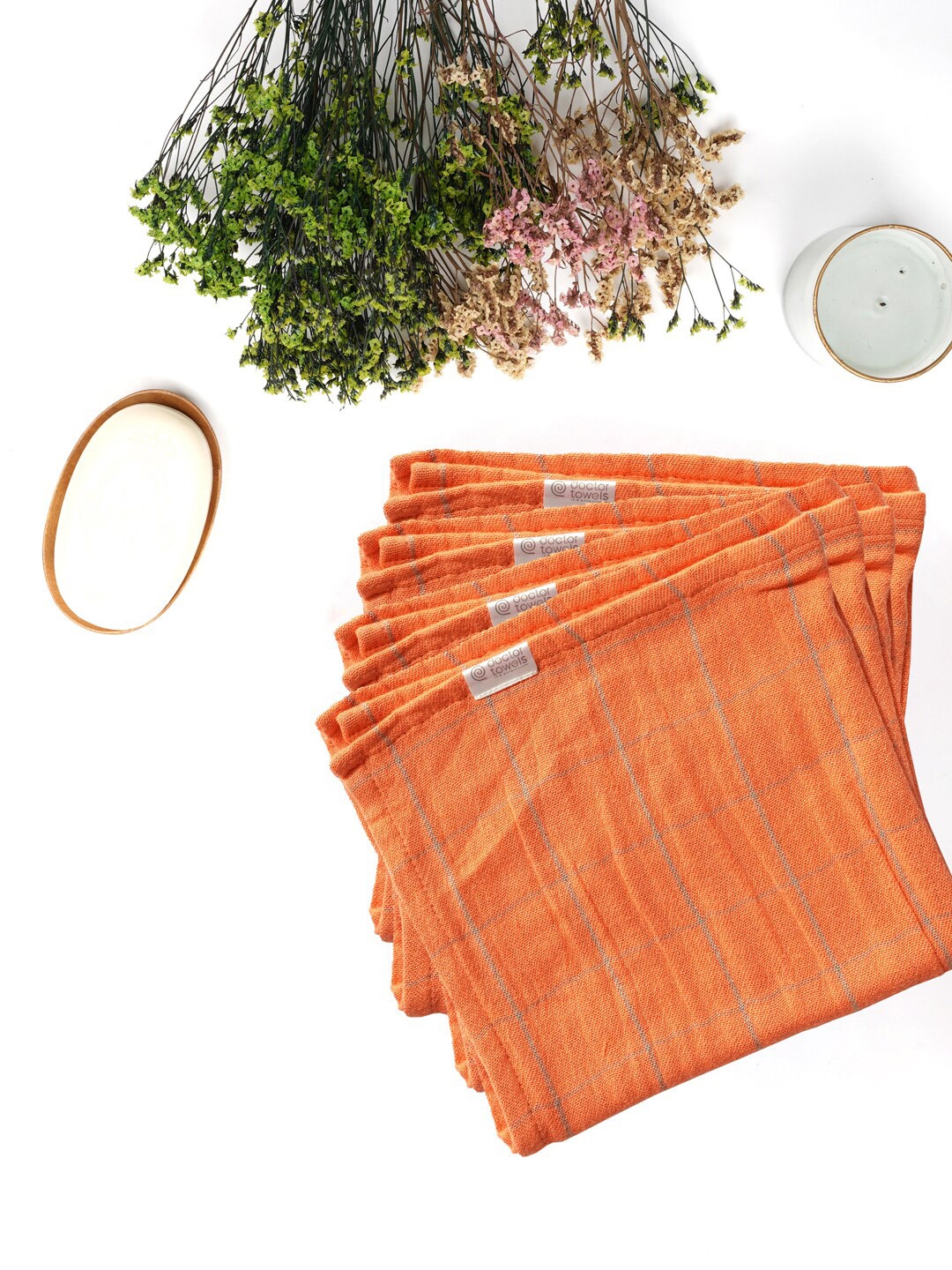 

Doctor Towels Men Pack Of 4 Banana & Cotton Check Handkerchiefs, Orange