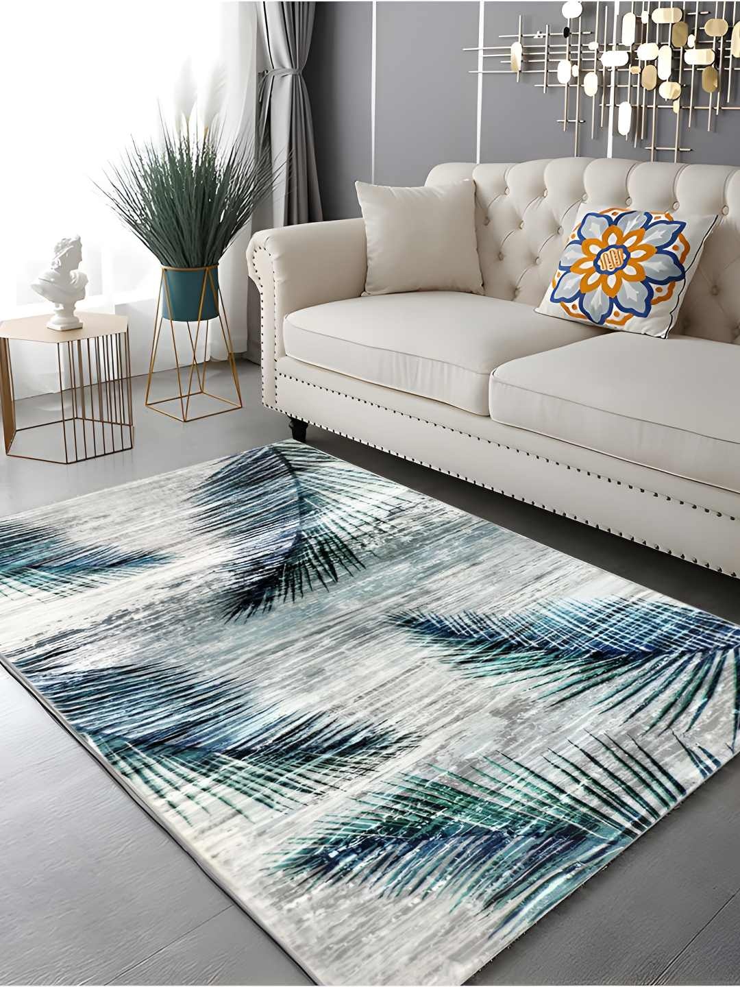 

Sapana Carpet-Mats Rio Blue Floral Printed Anti Skid Rectangle Contemporary Carpet