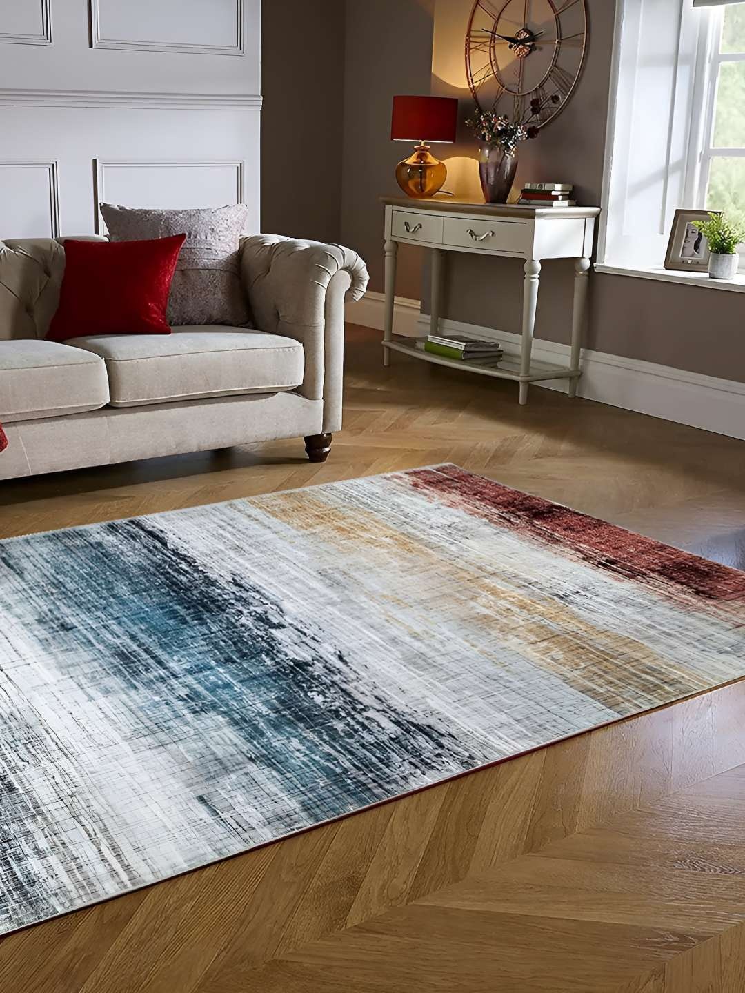 

Sapana Carpet-Mats Rio White & Blue Printed Anti Skid Rectangle Contemporary Carpet