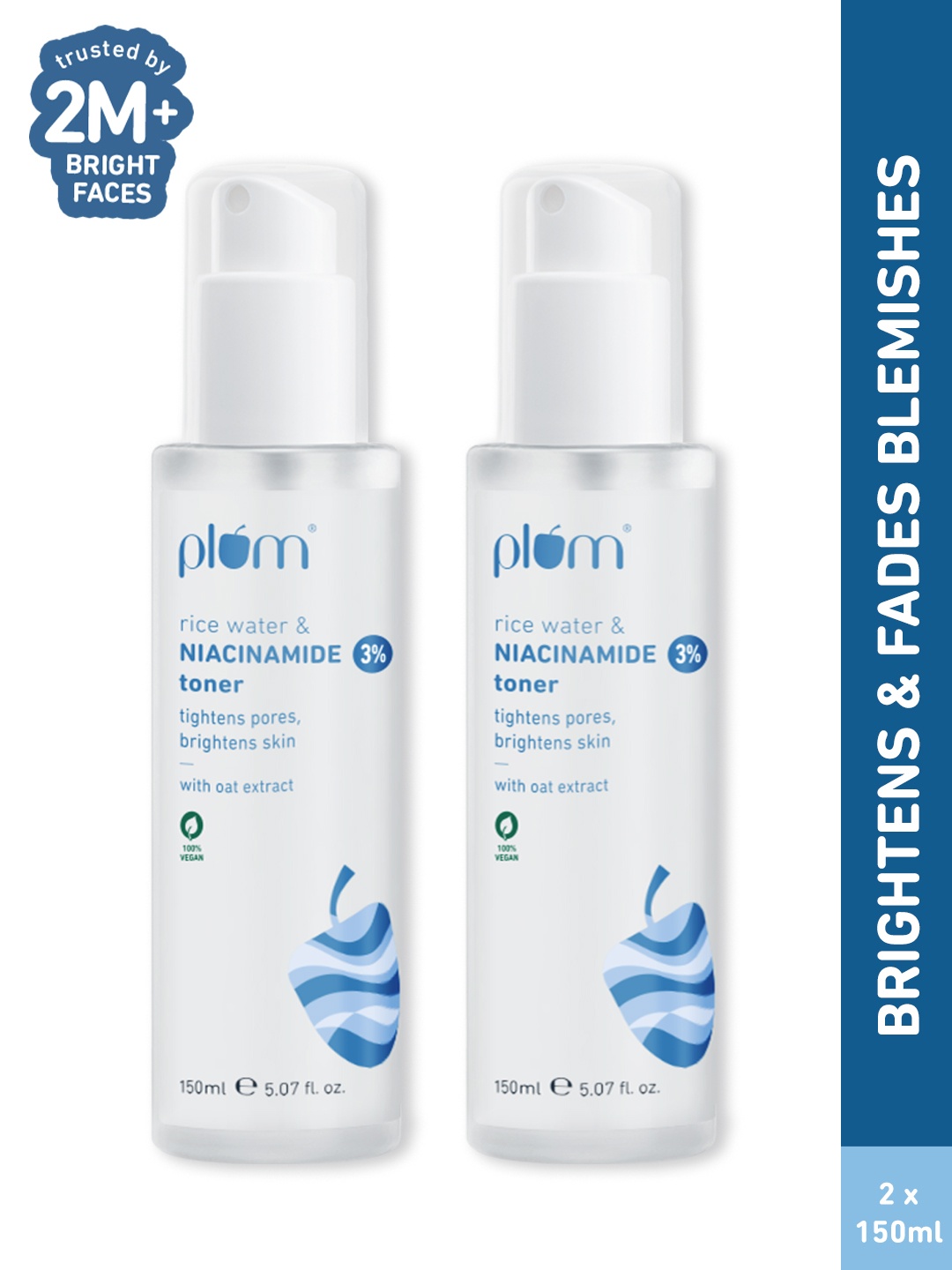

Plum 2Pcs 3% Niacinamide Alcohol-Free Toner With Rice Water To Reduce Pores - 150ml each, White