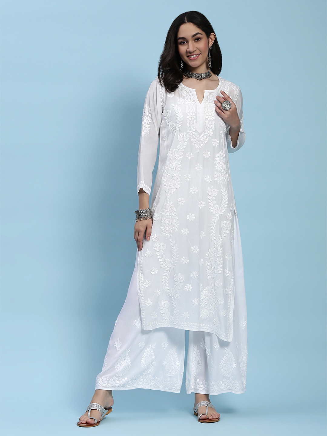 

House of Chikankari Chikankari Woven Kurta, White