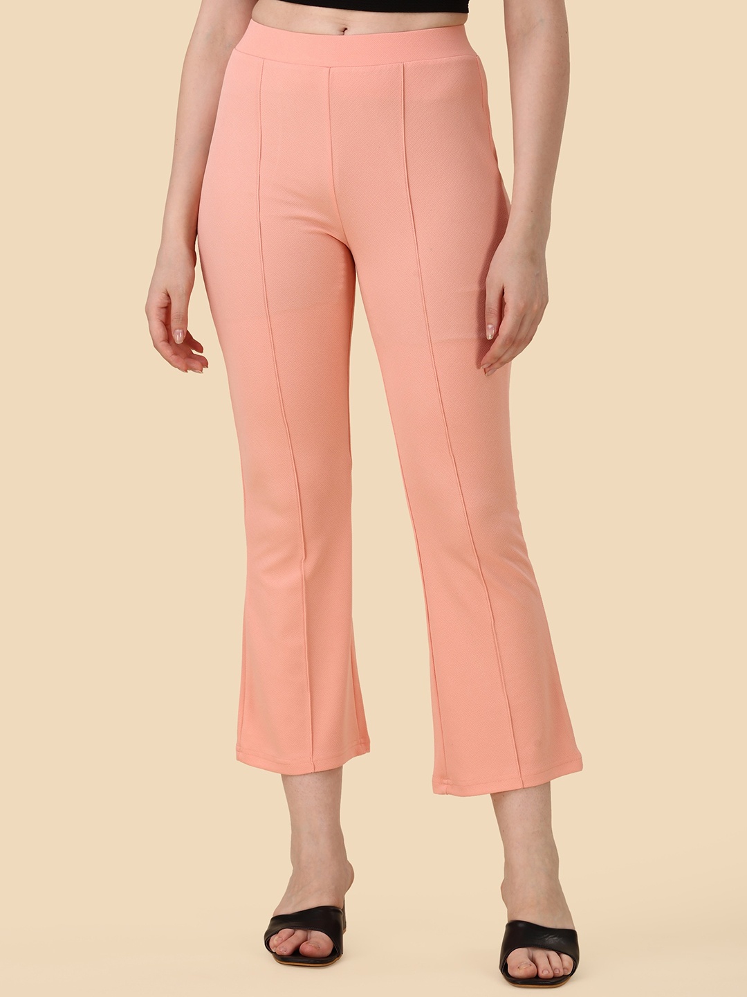 

KALINI Women Relaxed Bootcut Cropped Trouser, Peach