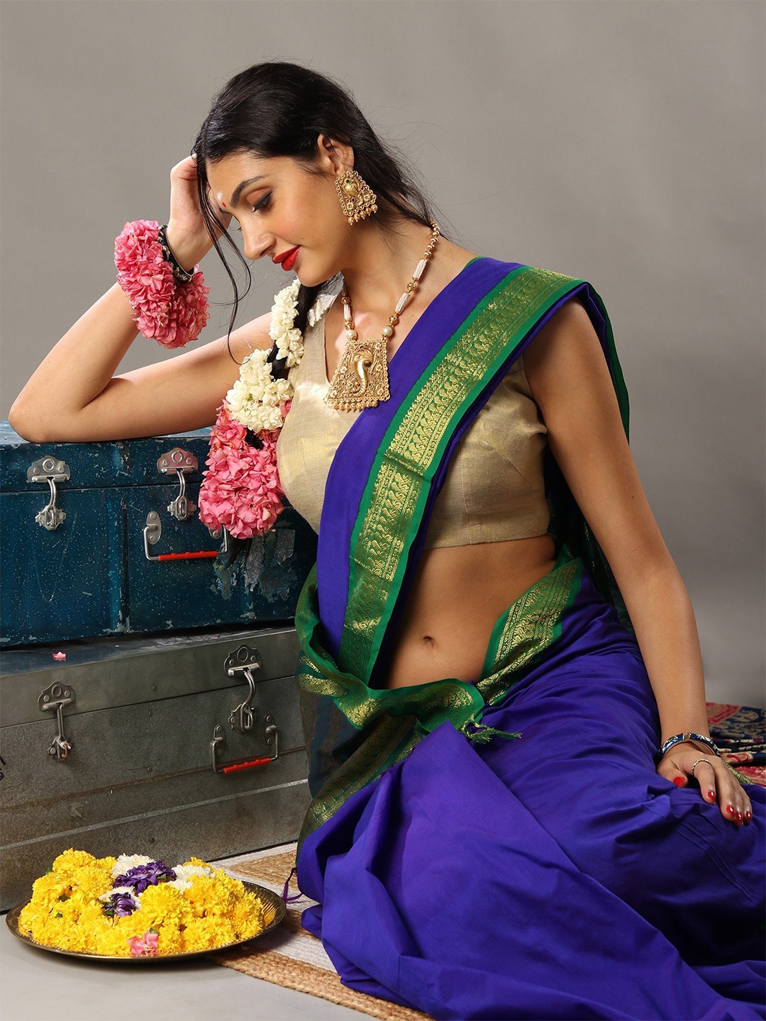

Exotic India Zari Art Silk Saree, Blue