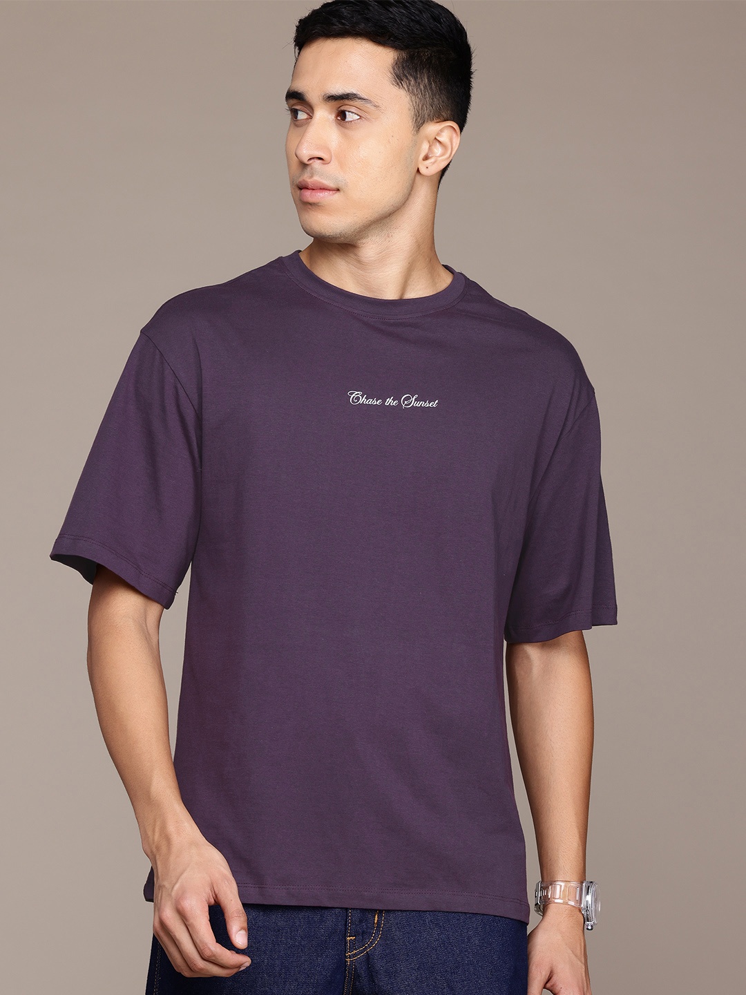 

The Roadster Lifestyle Co. Pure Cotton Relaxed T-shirt, Violet