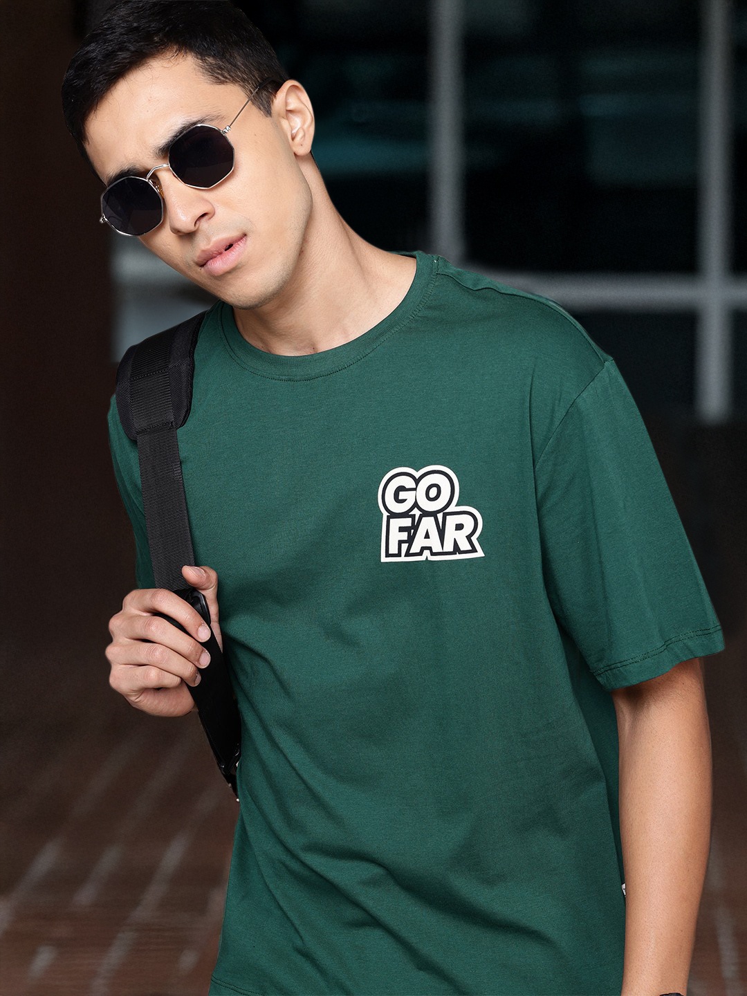 

The Roadster Lifestyle Co. Drop-Shoulder Sleeves Pure Cotton Relaxed T-shirt, Green