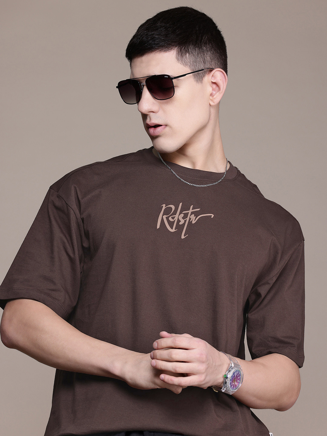 

The Roadster Lifestyle Co. Oversize Pure Cotton T-shirt, Coffee brown