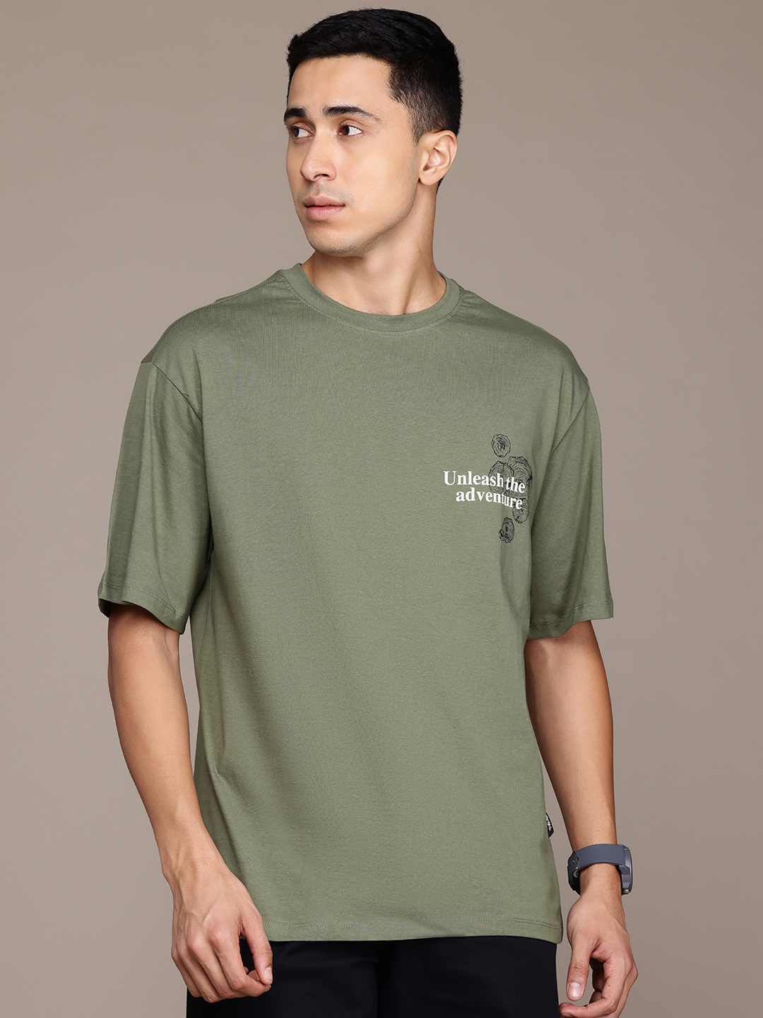 

The Roadster Lifestyle Co. Placement Print Pure Cotton Relaxed T-shirt, Olive