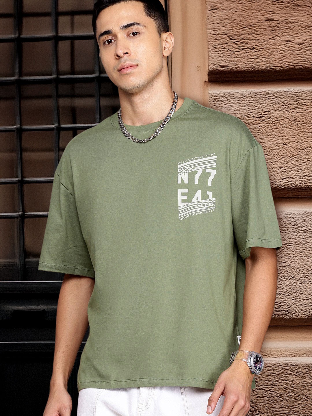 

The Roadster Lifestyle Co. Pure Cotton Oversized T-shirt, Olive