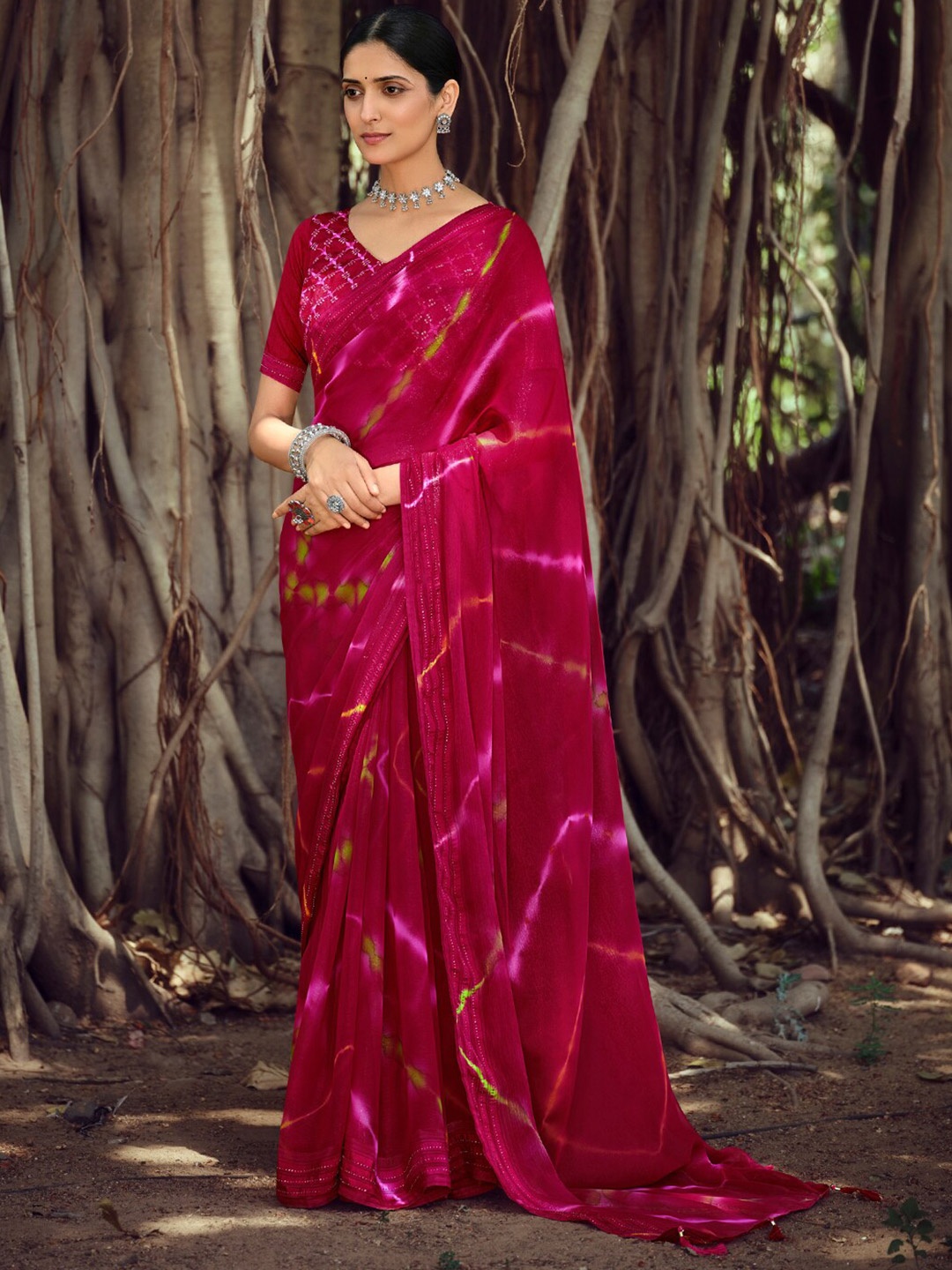 

SANSKAR Leheriya Leheriya Saree, Pink