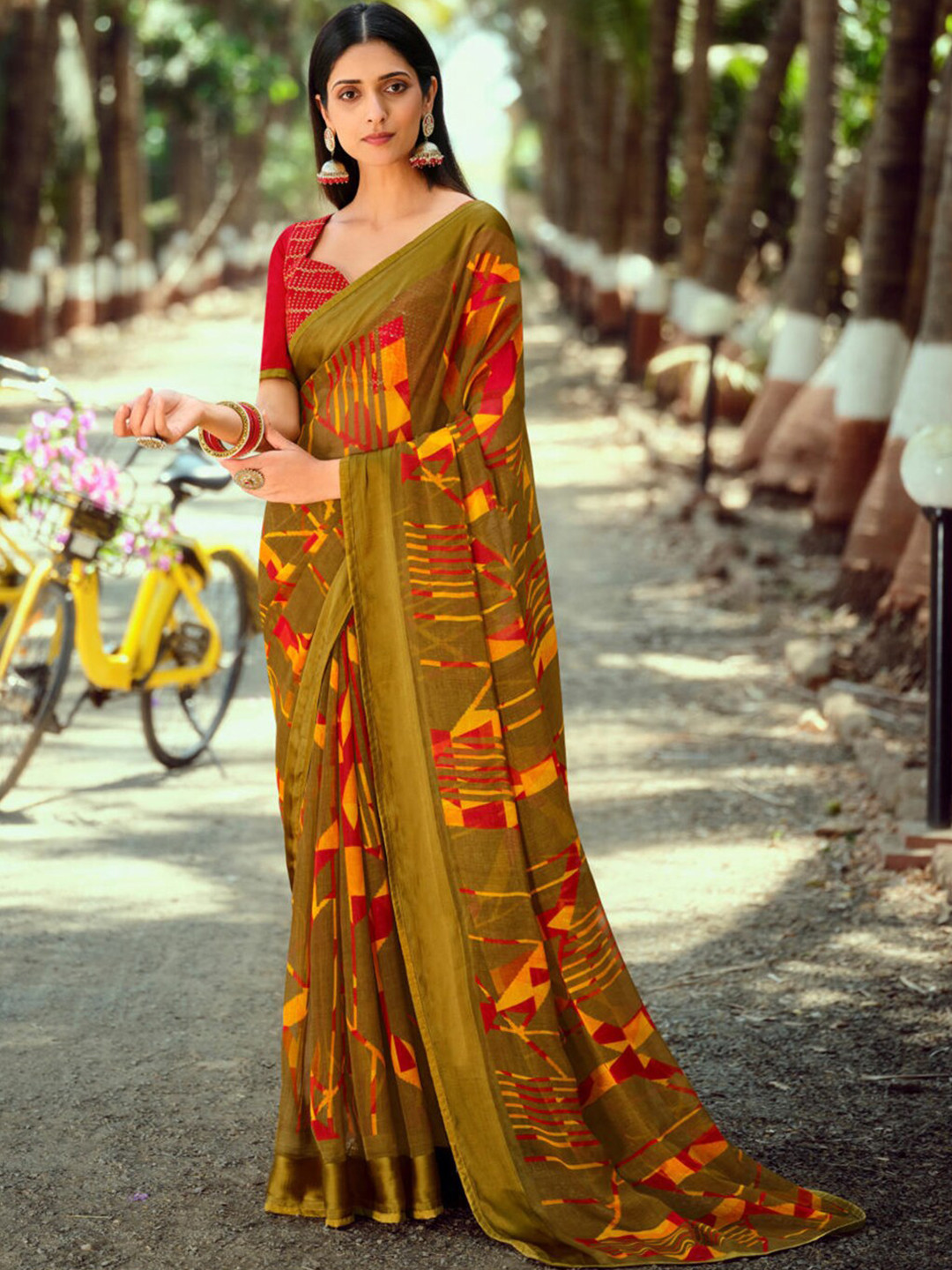 

SANSKAR Pure Chiffon Saree, Mustard