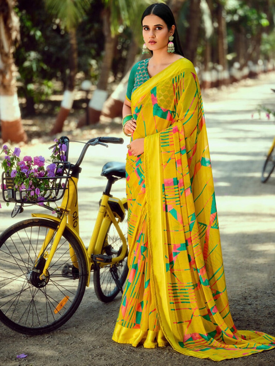 

SANSKAR Pure Chiffon Saree, Yellow