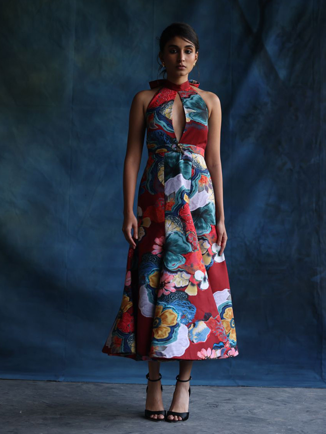 

Geethika kanumilli Floral Print Halter Neck A-Line Dress, Red