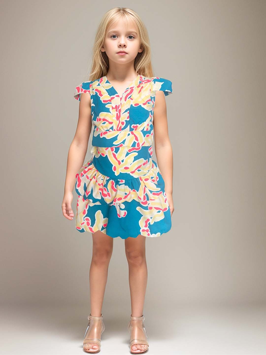 

Safehugs Girls V-Neck Abstract Print Co-Ords, Turquoise blue