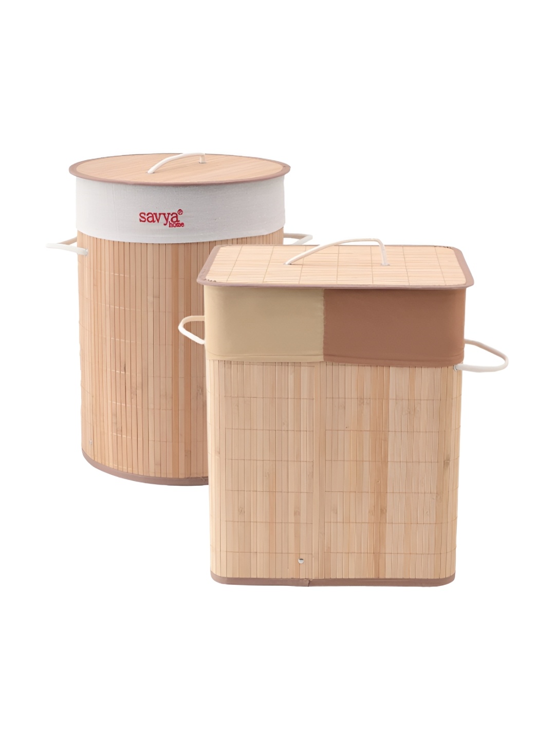 

Savya Home Beige & Brown 2 Pcs Textured Bamboo Foldable Laundry Basket With Lid