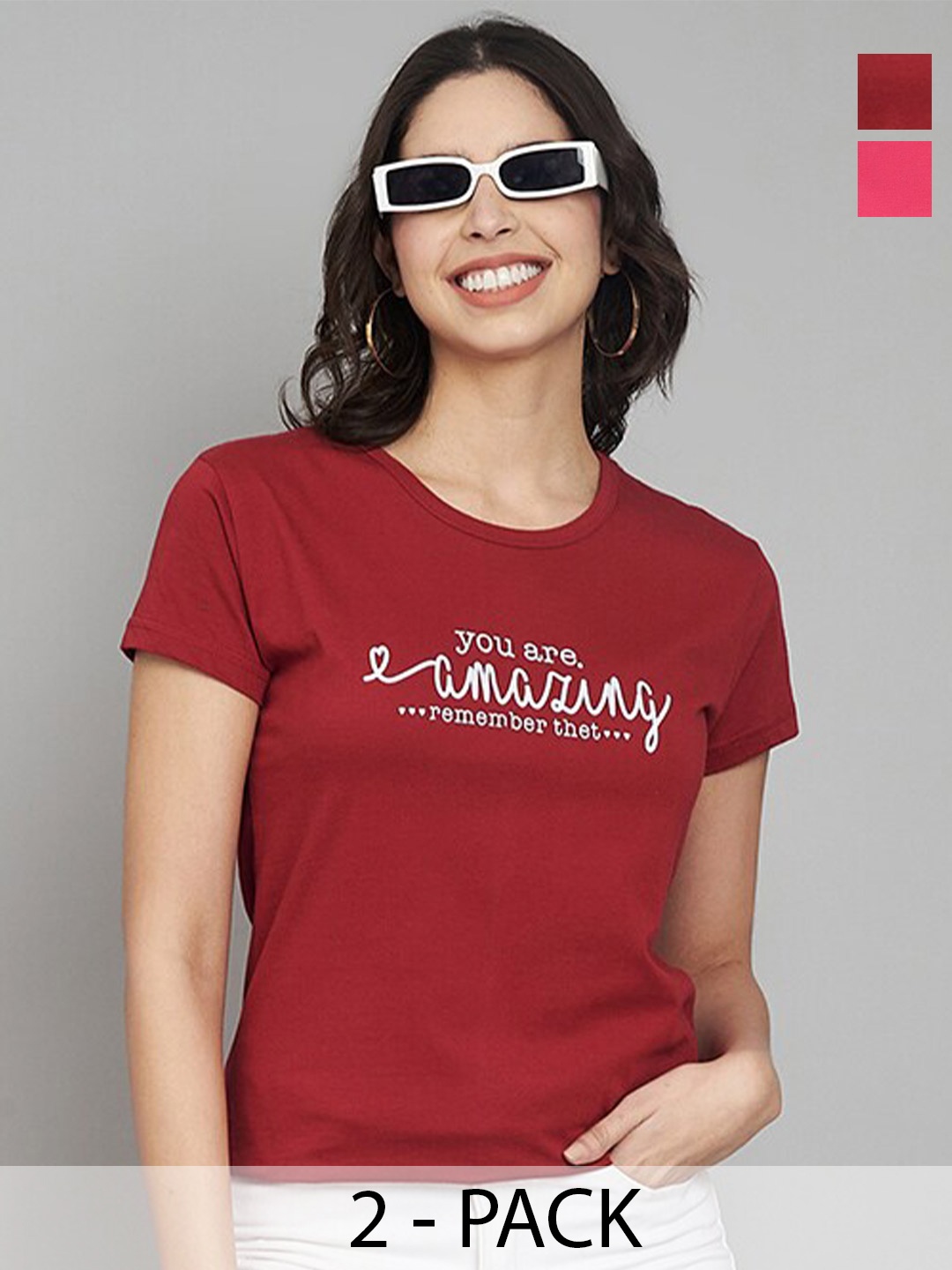 

Trend Level Pack Of 2 Printed Round Neck T-shirt, Maroon