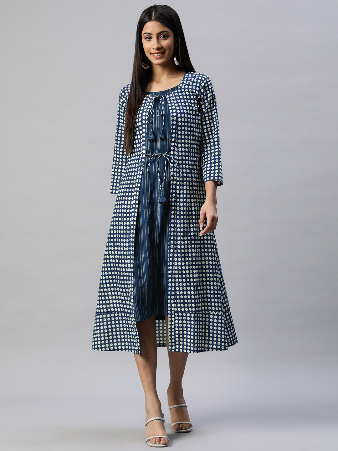 

KALINI Print A-Line Midi Dress, Navy blue