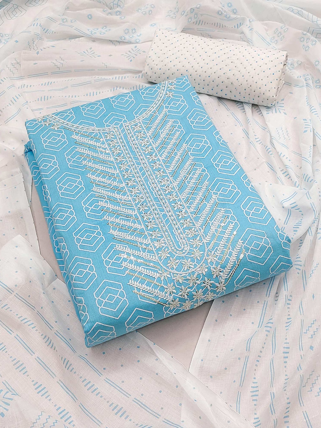 

Peachmode Printed Pure Cotton Unstitched Dress Material, Blue