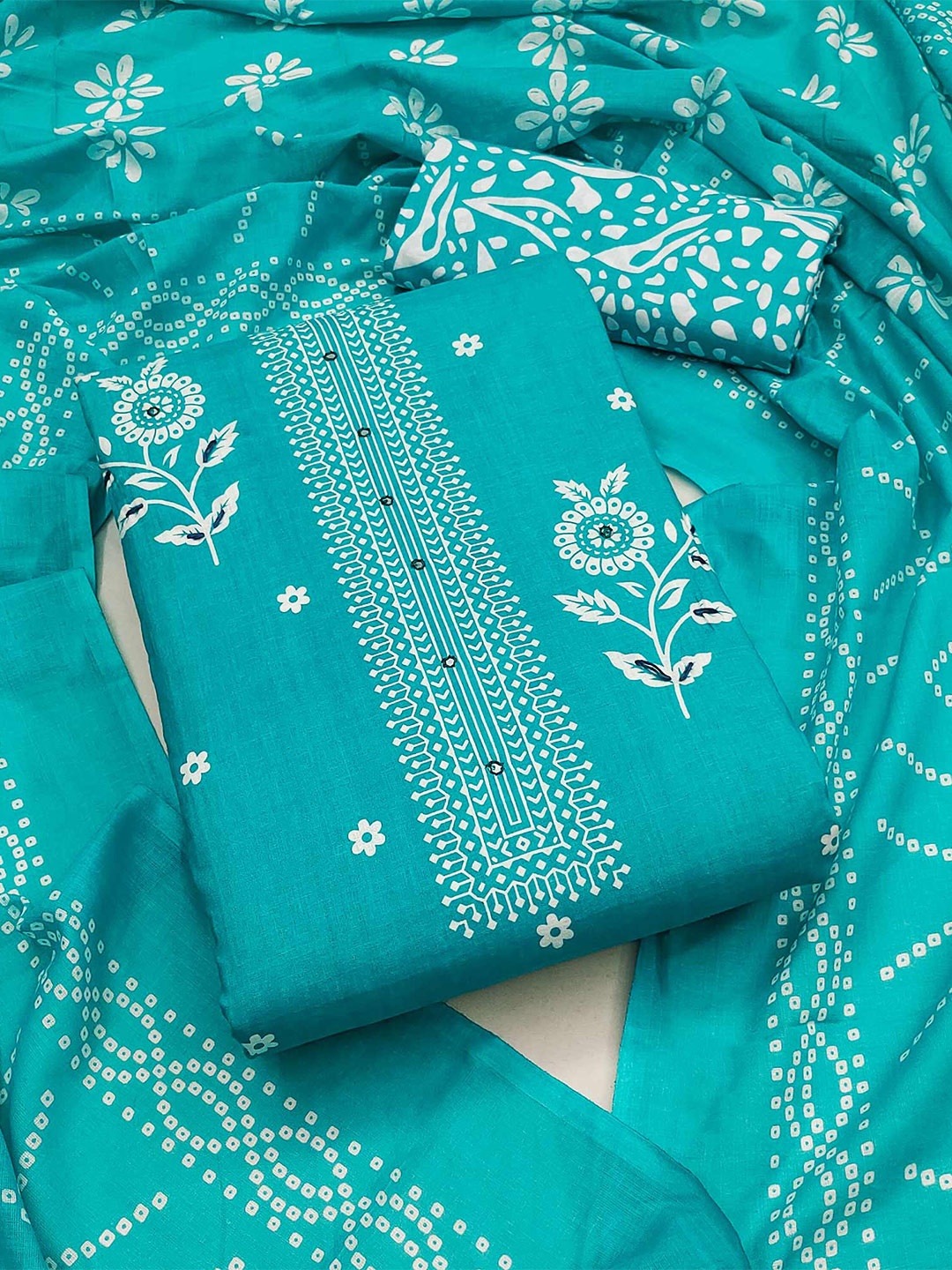 

Peachmode Printed Pure Cotton Unstitched Dress Material, Teal