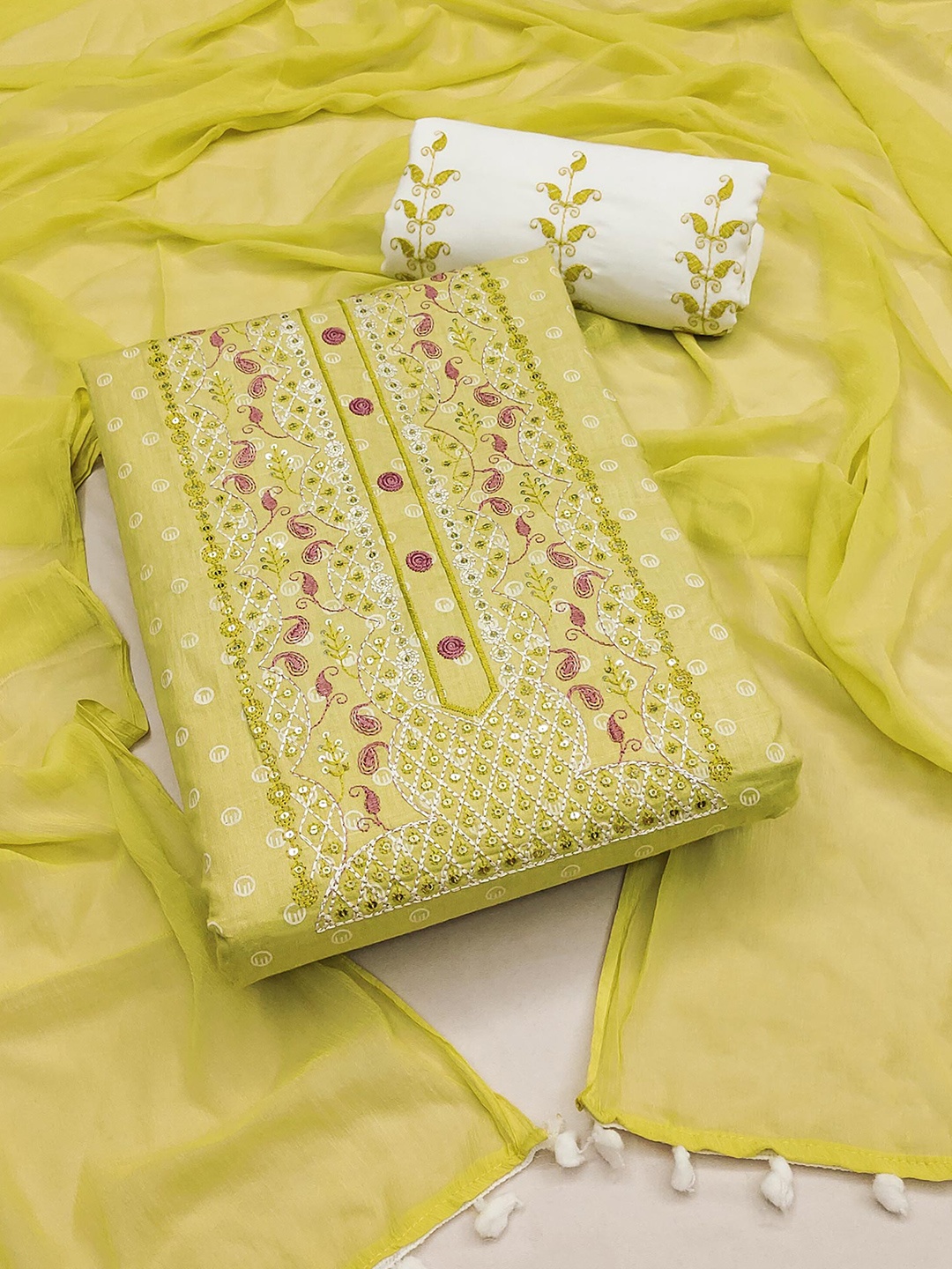 

Peachmode Printed Pure Cotton Unstitched Dress Material, Yellow