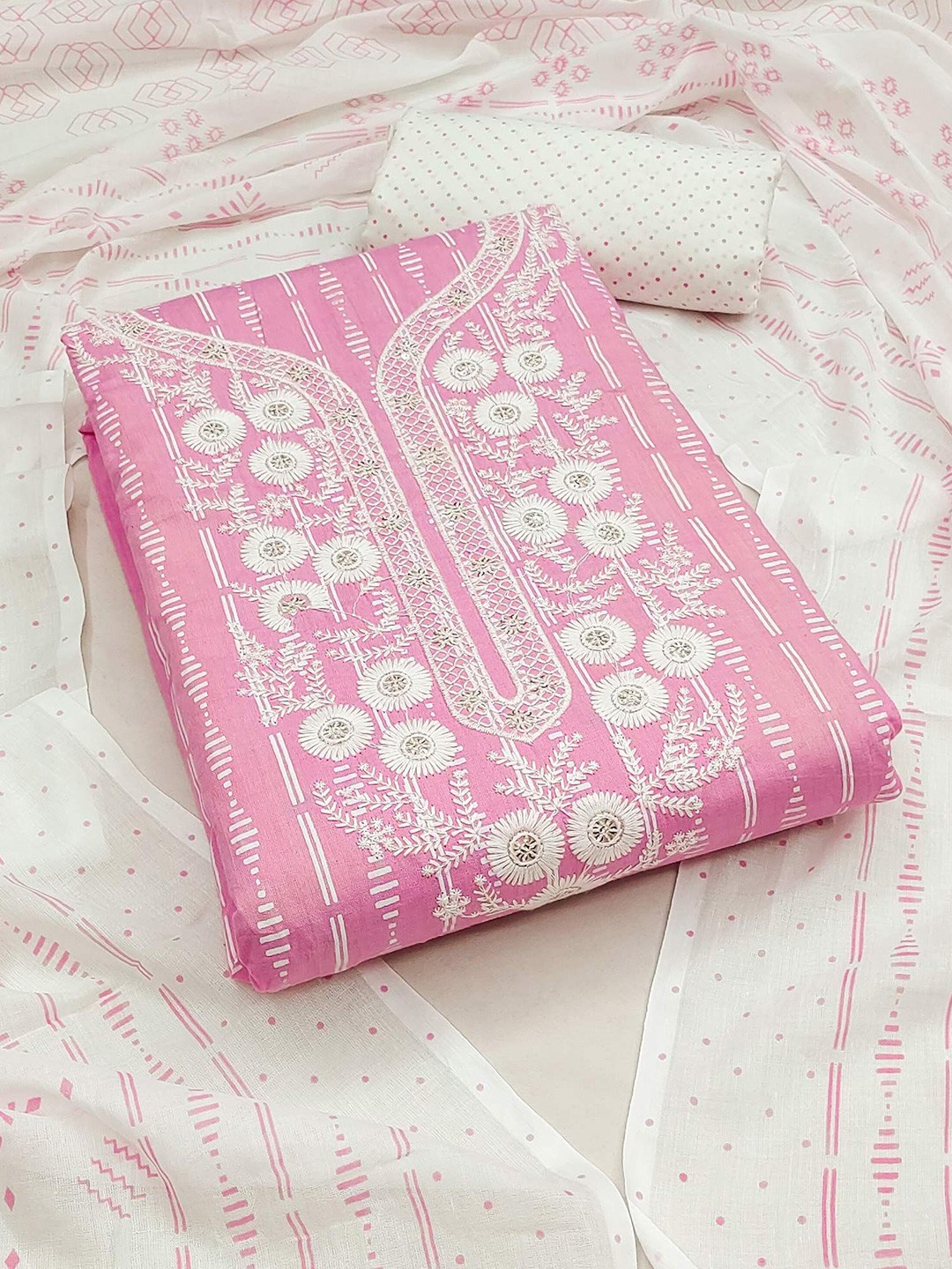 

Peachmode Floral Printed Pure Cotton Unstitched Dress Material, Pink
