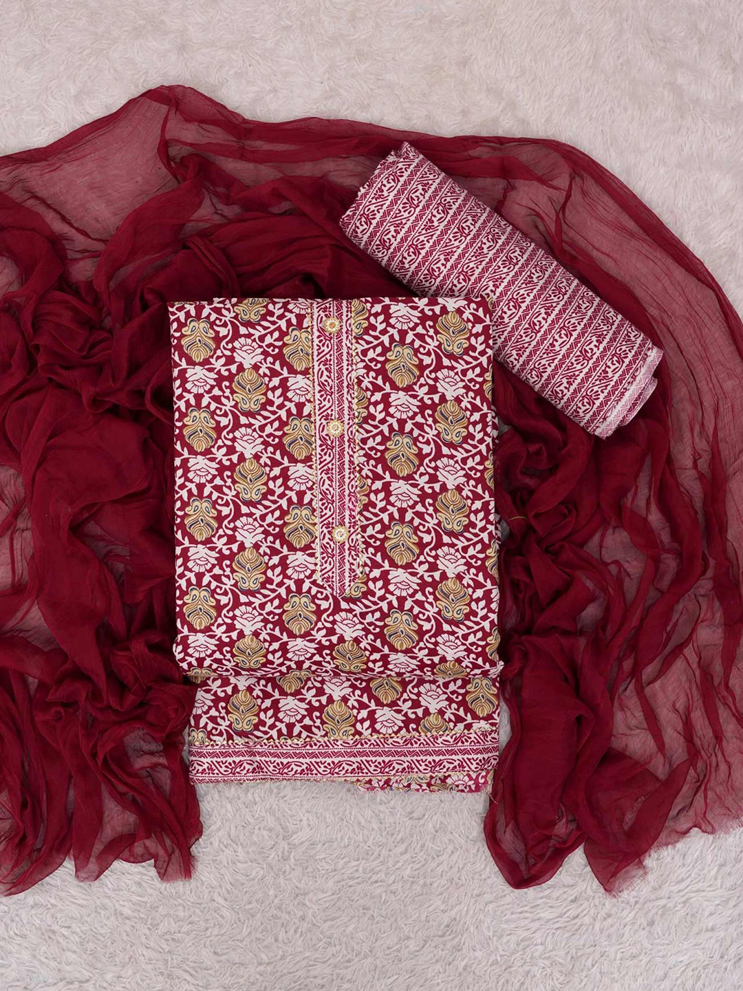 

Peachmode Printed Unstitched Dress Material, Maroon