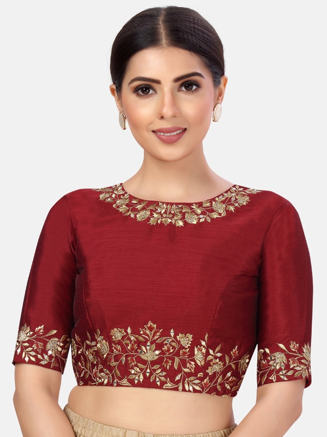 

Studio Shringaar Readymade Art Silk Embroidered Saree Blouse, Maroon