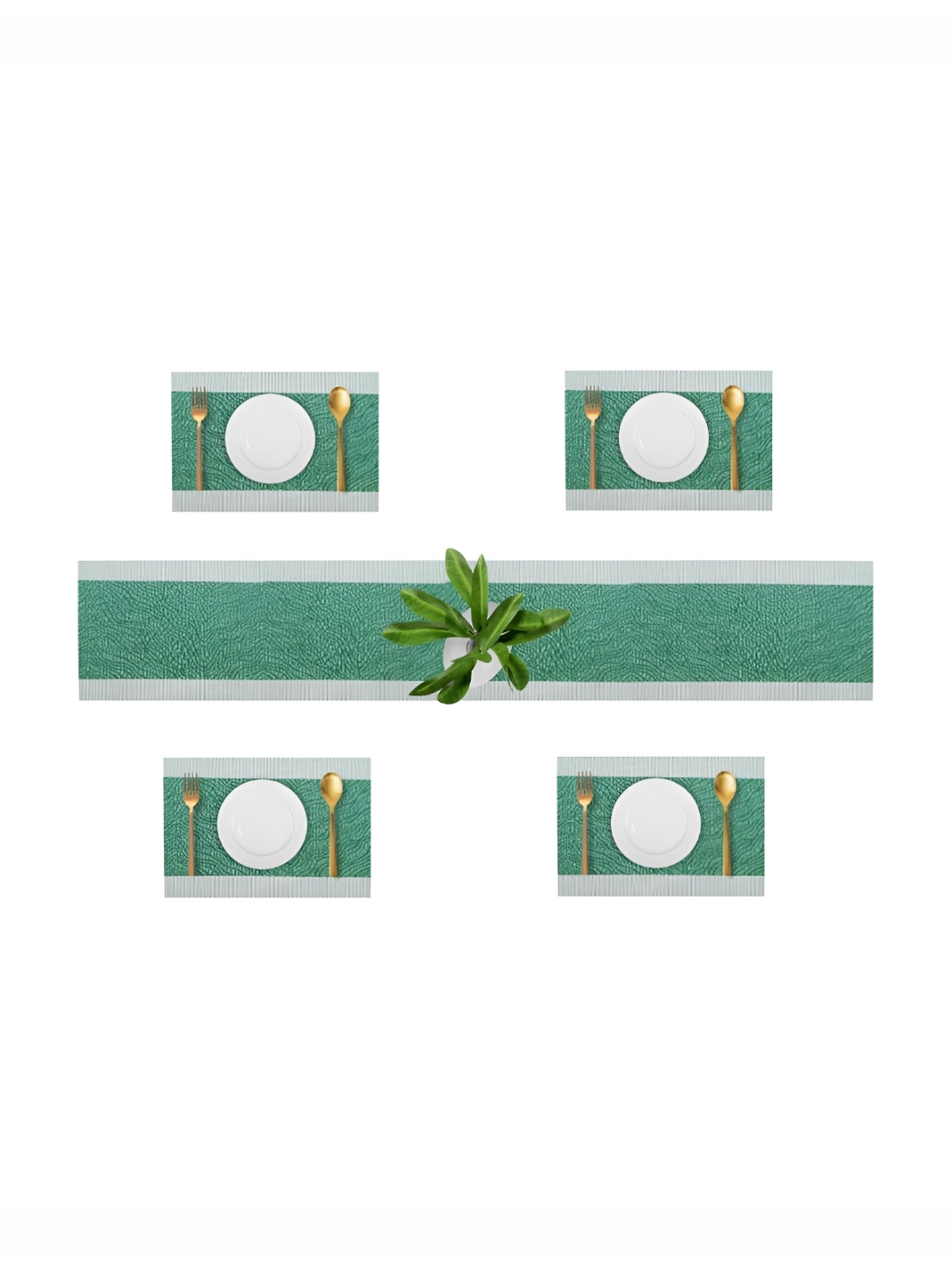 

YELONA Green 5 Pieces Self-Designed Table Placemats with Table Runner