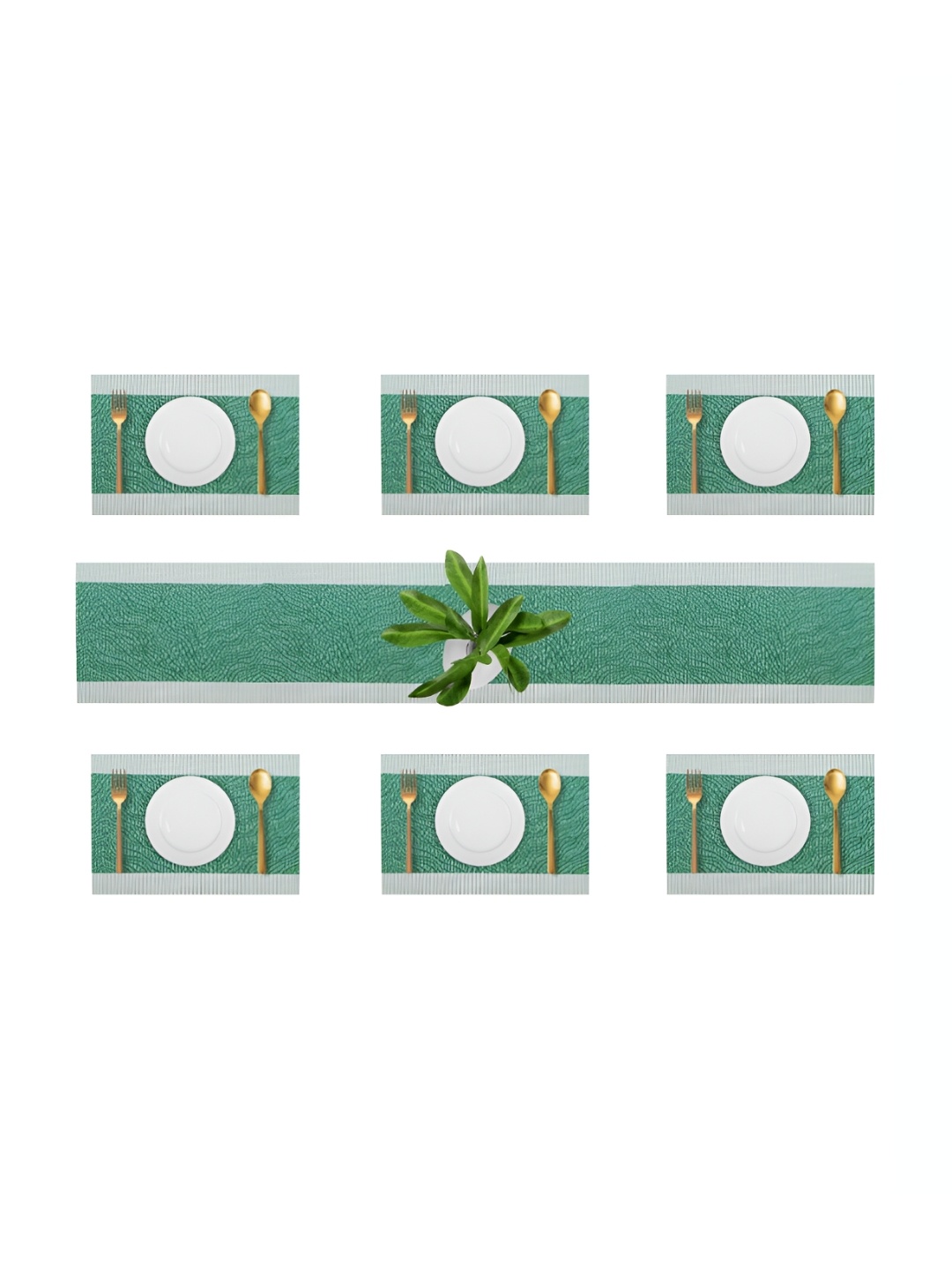 

YELONA Green 7 Pieces Self-Designed Table Placemats with Runner