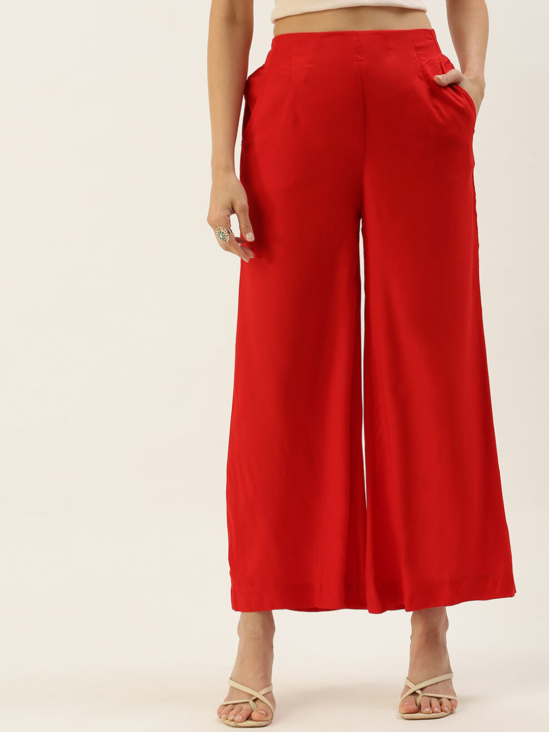 

De Moza Women Loose Fit Parallel Trousers, Red