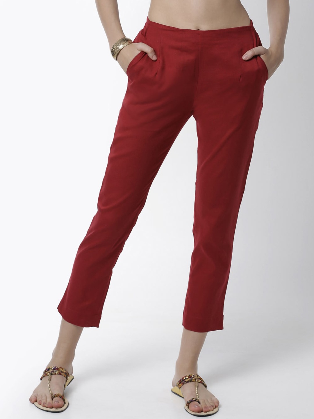 

De Moza Women Slim Fit Cotton Regular Trousers, Maroon