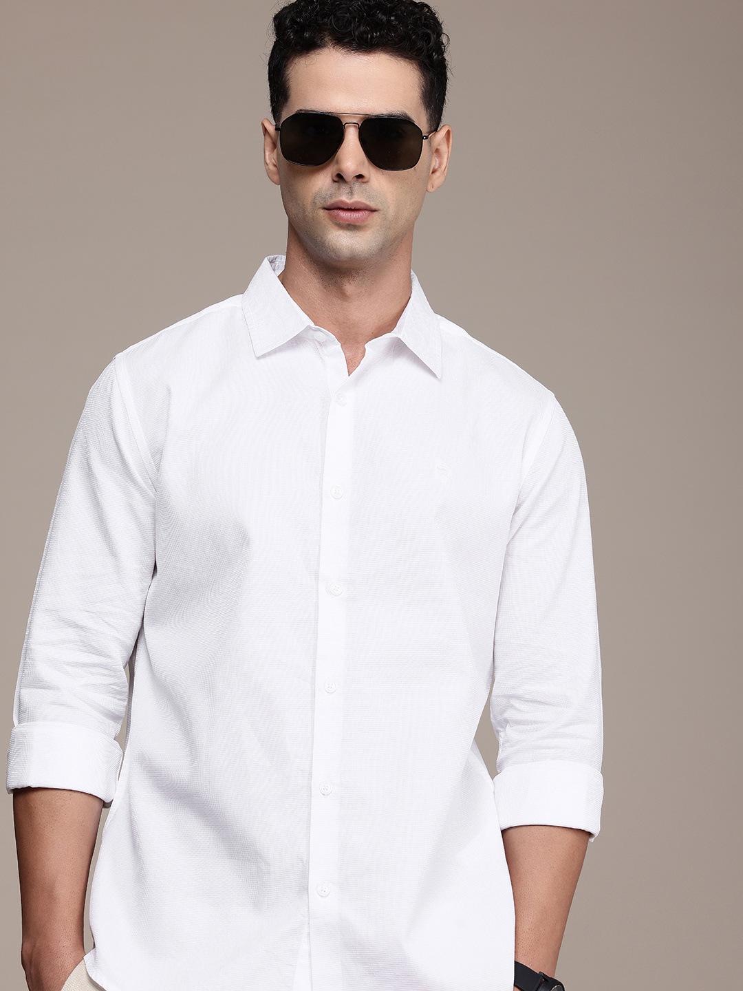 

French Connection Men Premium Slim Fit Pure Cotton Casual Shirt, White