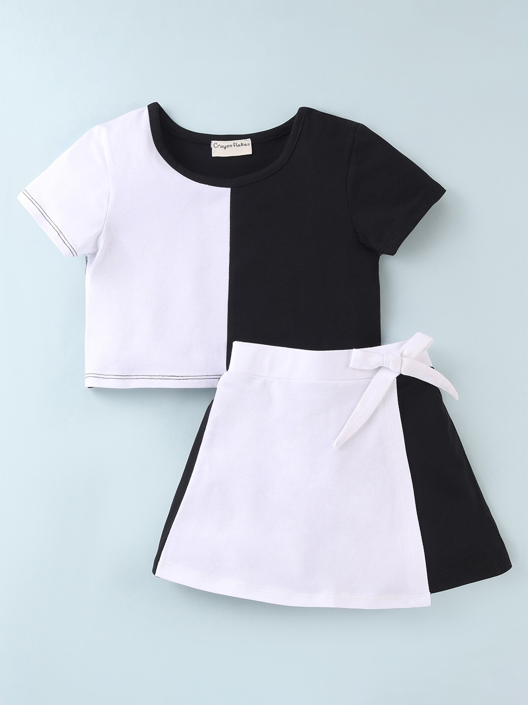 

CrayonFlakes Girls Pure Cotton Colourblocked Top with Skirt, White