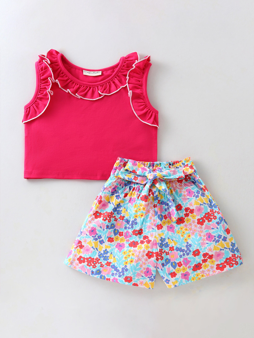 

CrayonFlakes Girls Pure Cotton Top with Shorts, Pink
